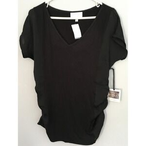 Jessica Simpson Maternity Shirt Womens Small Black V-Neck Ruched‎ Made in USA